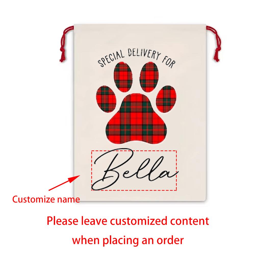 

Personalized Dog Name Santa Sack Pet Gift Bags for Christmas Decor Dog Gift Bag Paw Print Present Drawstring Bag New Year Gift 1pcs 30x40cm
