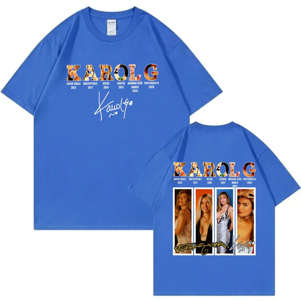 Singer Karol G Double Sided Graphic T Shirts High Streetr Fashion Trend Short Sleeve Tshirts Unisex Unisex Casual Cotton Tshirt