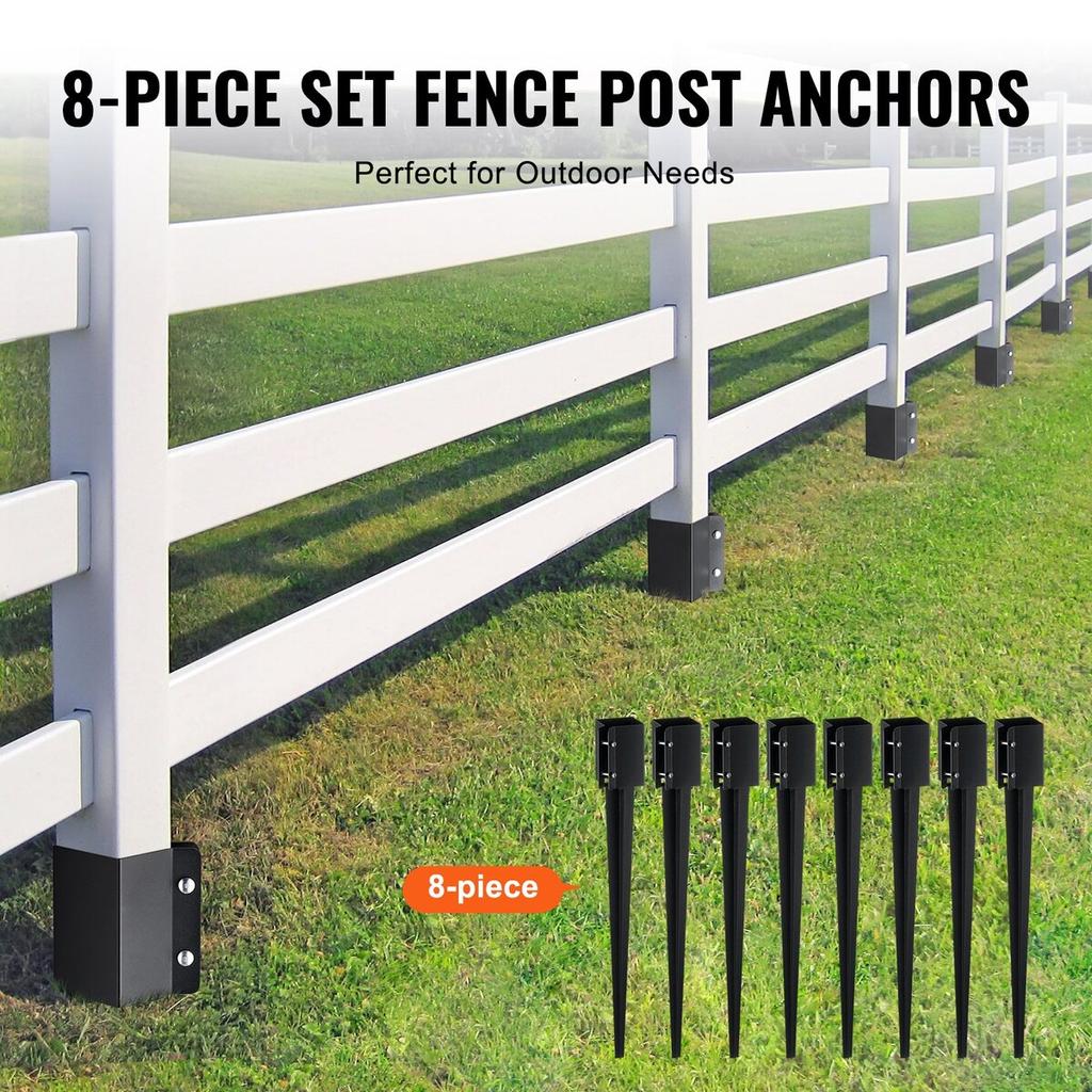 Fence Post Anchor Ground Spike, 8 Pack 36 x 4 x 4 Inches Outer Diameter (Inner Diameter 3.5 x3.5 Inches), Metal Black Powder Coated Post Stake Ground,