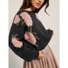 Women S Loose Round Neck Long Sleeve Knit Sweater Lazy Floral Pattern