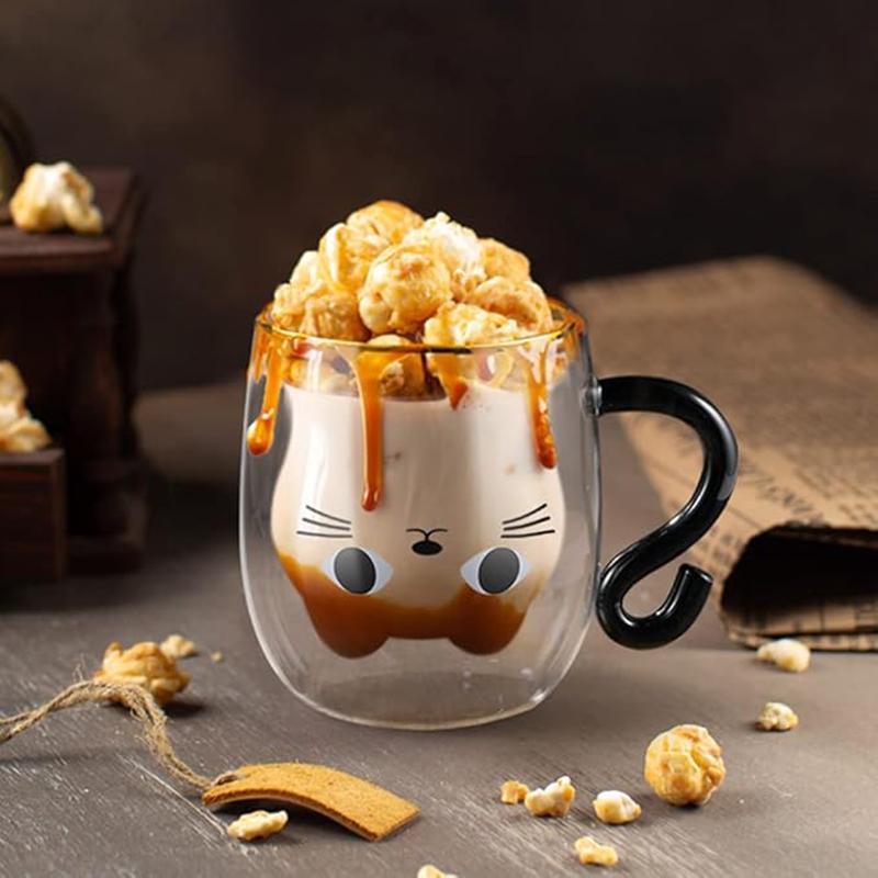Cute Cat Mug Glass Coffee Cup Double Walled Water Mug Teacup Latte Glass Cup Milk Tea Cup Birthday Christmas Children's Day Gift