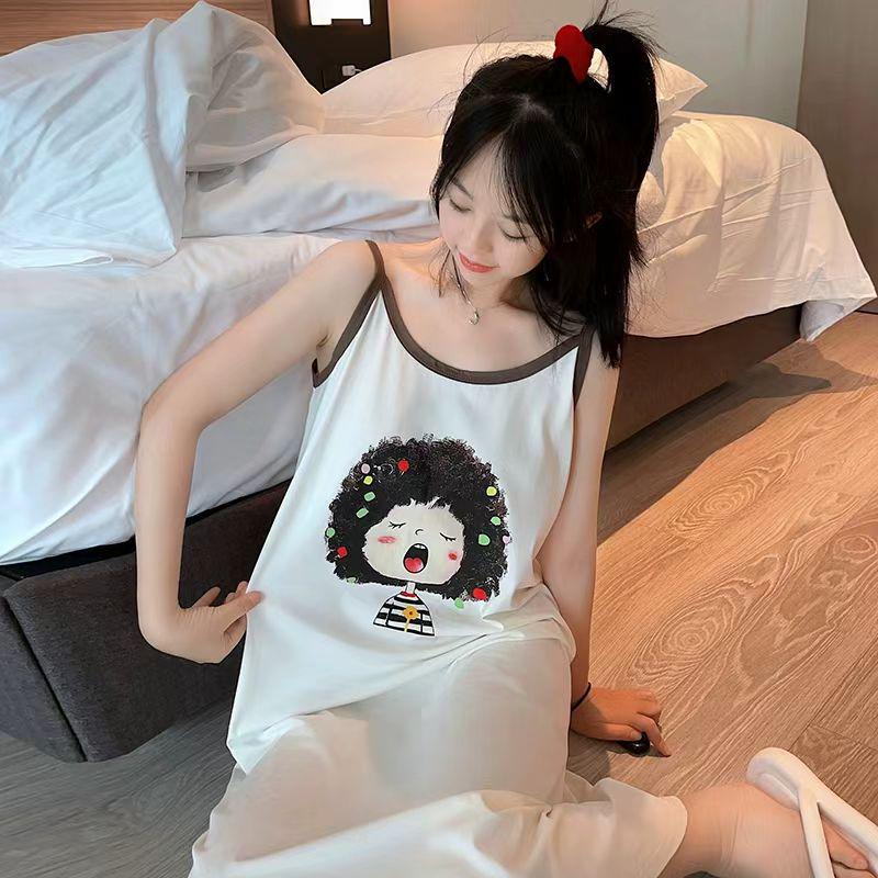 Summer Sweet Korean Style Pink Milk Silk Ribbed Camisole Pajamas for Women