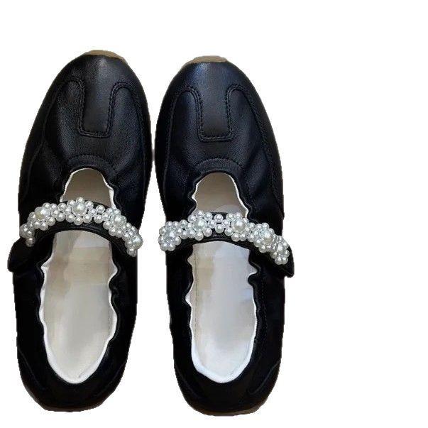 Increase the Height of Sports Style Mary Jane Shoes Women's 2025 Spring and Summer New Pearl Retro German Training Shoes Ballet Shoes
