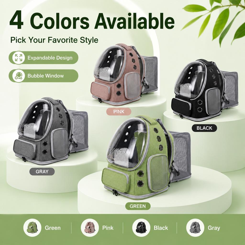 Spacious Expandable Pet Backpack Carrier with Dual Shoulder Straps Top Handle All-Season Design for Comfortable Travel