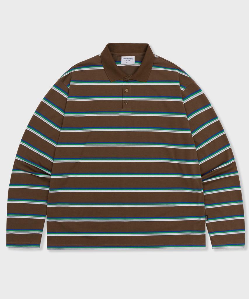 GLW Oversized Striped Collared T-Shirt Brown