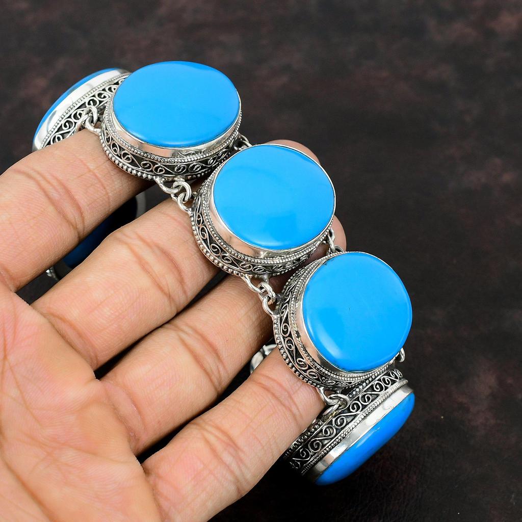 Sleeping Beauty Turquoise Bracelet Handmade Antique Jewelry Gemstone Vintage Bracelet 925 Sterling Silver Bracelet Adjustable Chain Bracelet