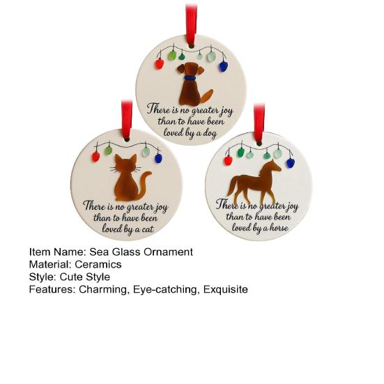 Sea Glass Art Animal Ornament Handmade Hanging Sea Glass Dog/Cat/Horse Ornament for Christmas Tree Coastal Home Decor Pet Memorial Gift for Pet Lovers
