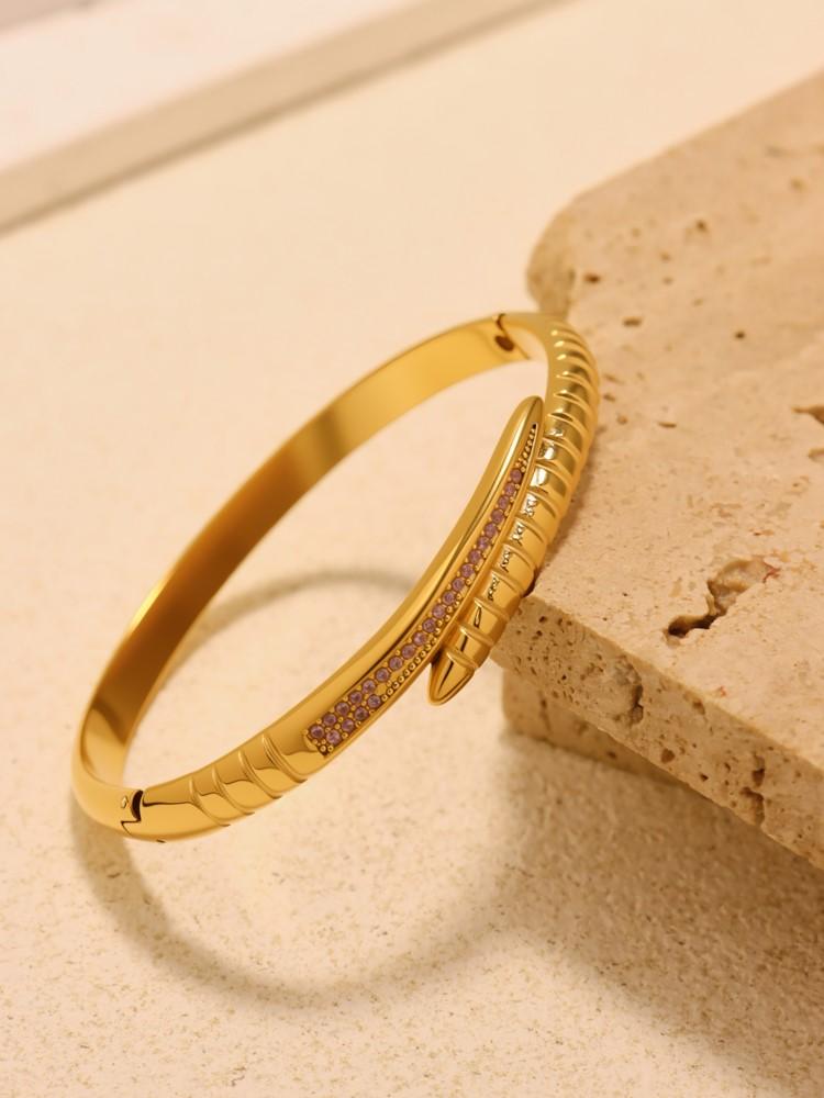 Snake Tails Shape Stainless Steel Bracelet Bangles For Women 18k Gold Plated With Shiny Zircon Luxury Women's Bracelets Bangle