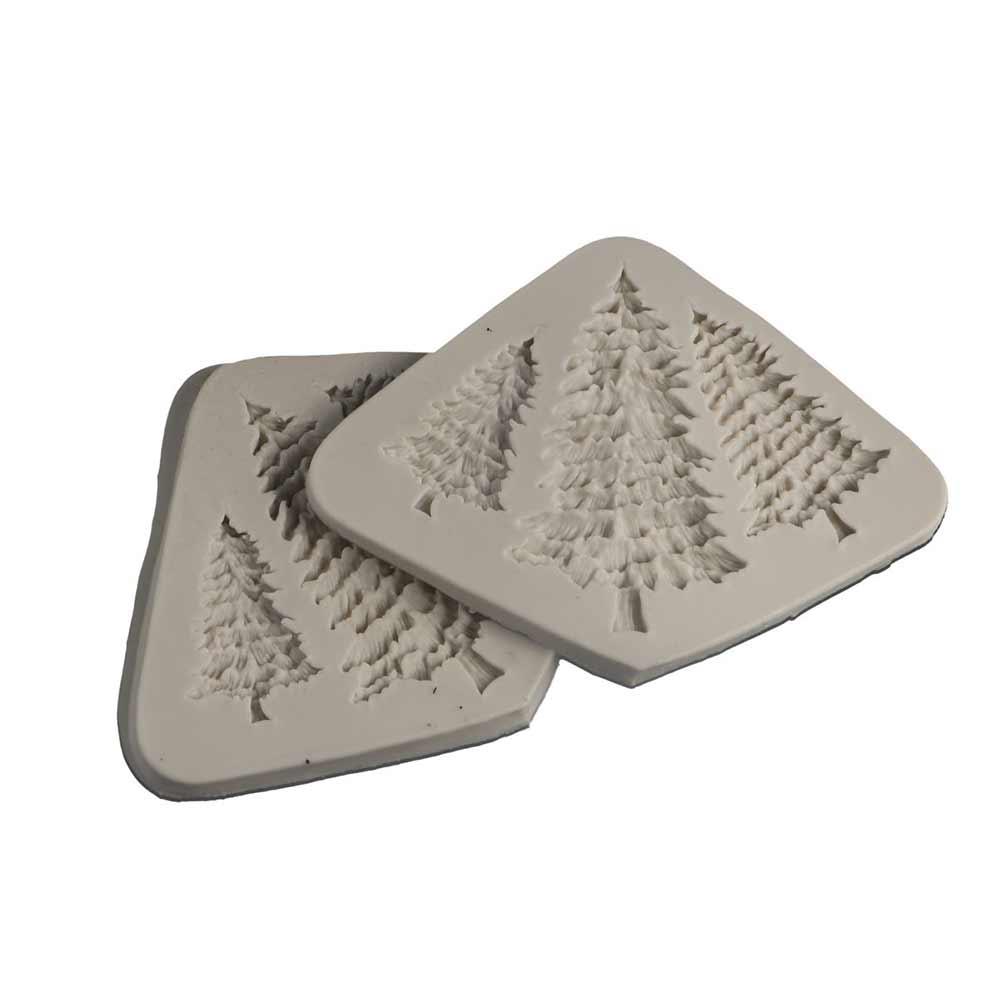 Pink Grey Christmas Tree Silicone Cake Mold Easy Demoulding 3 Grids Chocolate Mold Soft Clear Printing Cake Decorating Tools