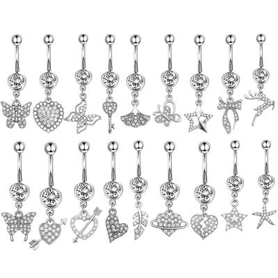 1 Stück Edelstahl langer Bauchnabelpiercing Schmetterling Herz fünfzackiger Stern Anhänger Bauchnabelring Piercingschmuck