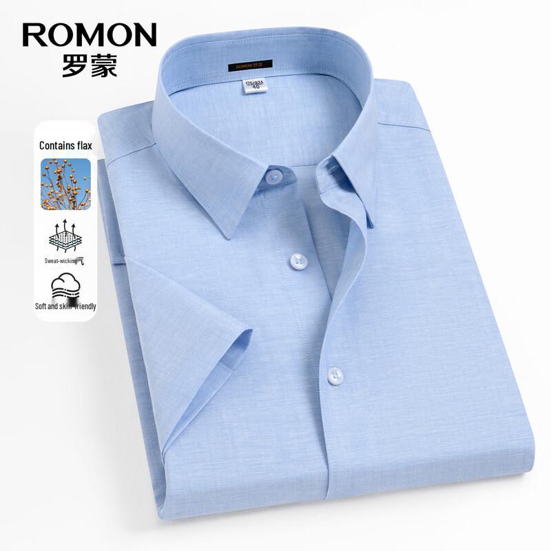 ROMON Men s Linen Blend Short Sleeve Shirt 45 небесно-голубой