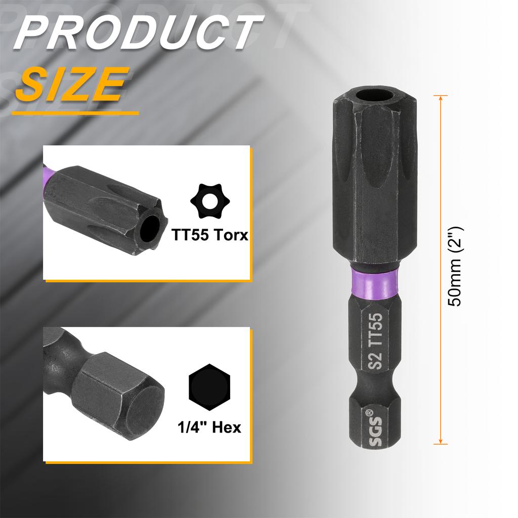 T7-T50 Torx Head Impact Screwdriver Bits 1/4" Hex Shank Magnetic No Hole Tamper Proof 6 Point Star Screw Driver Bits Power Tools