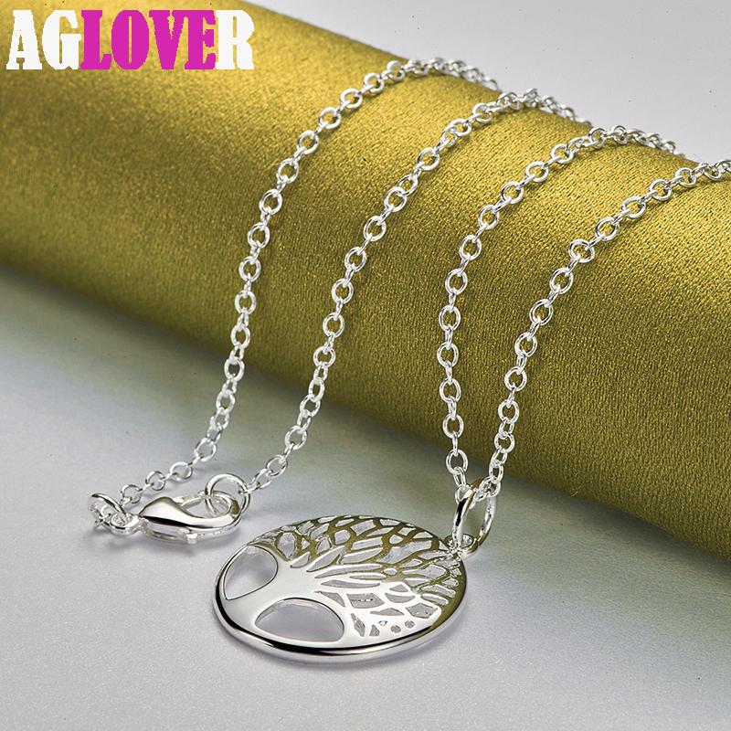 925 Sterling Silver Tree Round Pendant Necklace Jewelry