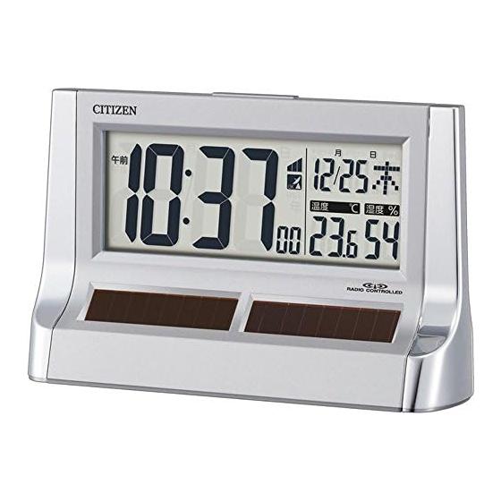 RHYTHM Citizen Alarm Clock Radio Clock Digital Solar Auxiliary Power Supply See-Through LCD Silver CITIZEN Paldigit Solar R128 8RZ128-019