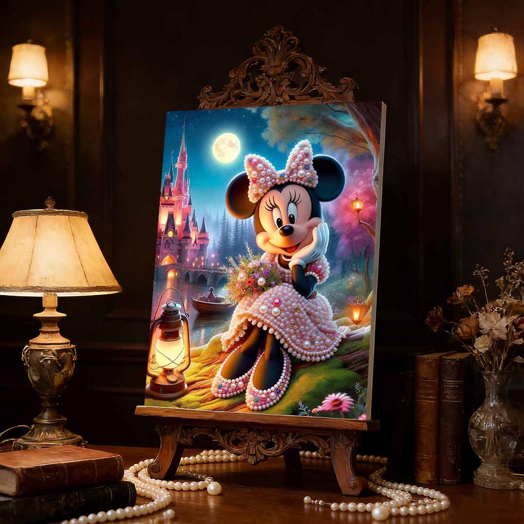 Disney Pearl Painting Minnie Moonlight Castle Bouquet Creative Art 5D Pearl Embroidery Cross Stitch Kit Handmade DIY Home and Room Decor Gift