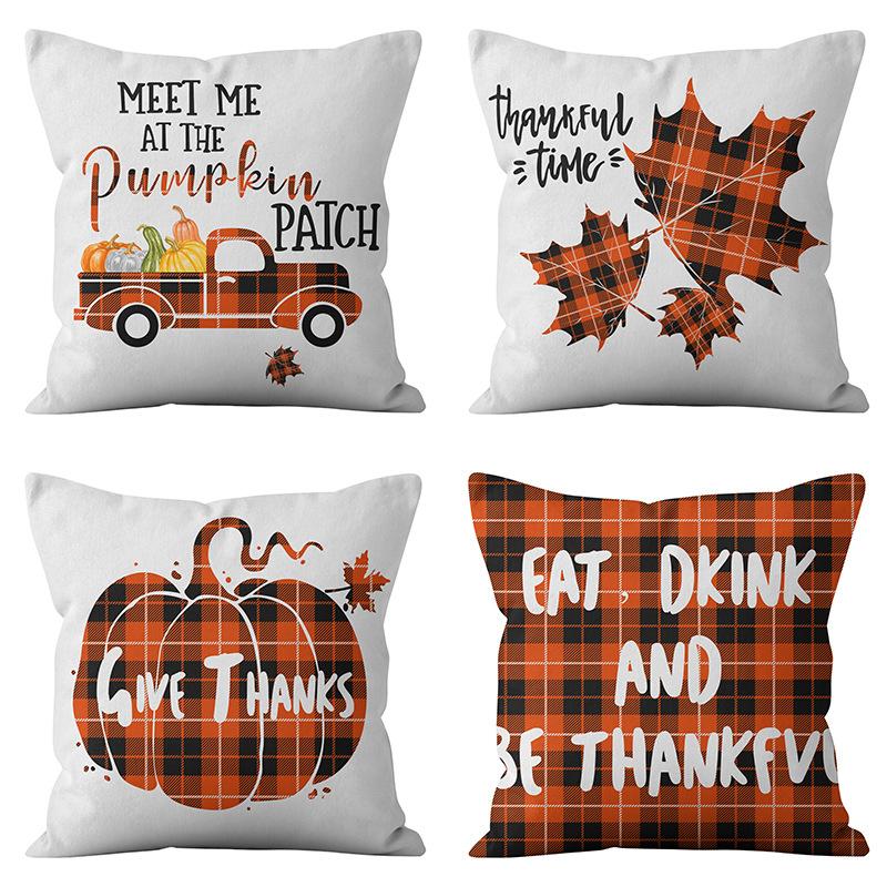 New Thanksgiving Pumpkin Plaid Pillow Cover Holiday Home Decoration Cushion Cushion Cover Home