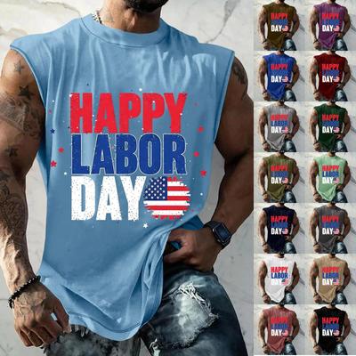 Men's Sleeveless Muscle Tank Top Casual Loose Fit Athletic Workout Shirt with Labor Day Graphic Print for Summer Outdoor Activities