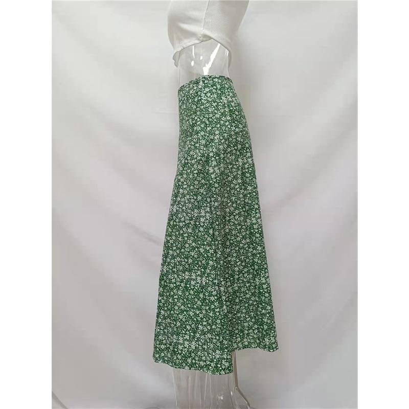 Summer Women's European And American Floral Print High Slit A-Line Bodycon Skirt Midi Skirt Stylish Slim Fit Half Skirt