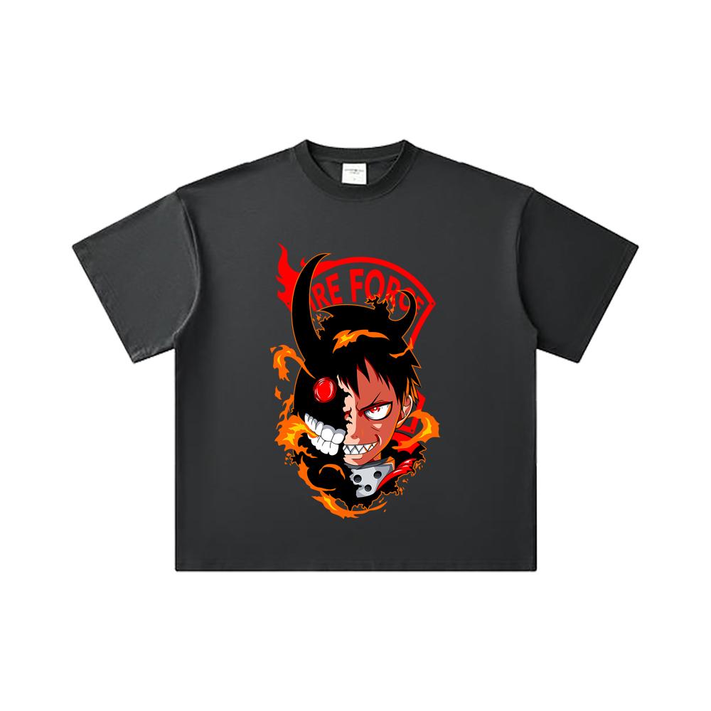 260 GSM Double Yarn 32 Count 100% Cotton Fire Force V1 Shinra Print Unisex Heavy Cotton T Shirt