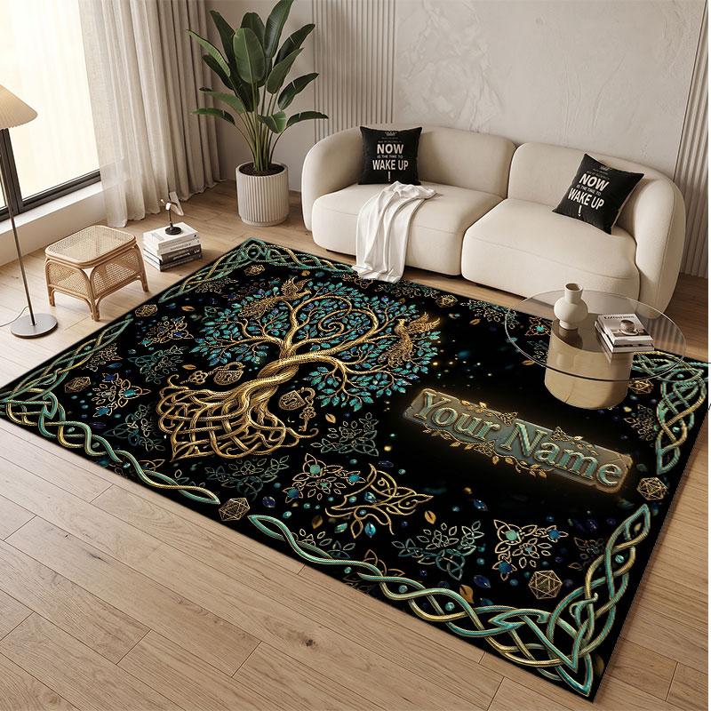 Tree of Life Theme Soft Crystal Velvet Rug Custom Name & Text Print Non Slip Floor Rug for Bedroom Living Room