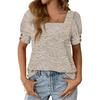 Women's Fashionable Casual Summer Retro Print Square Neck Button Short-sleeved Top