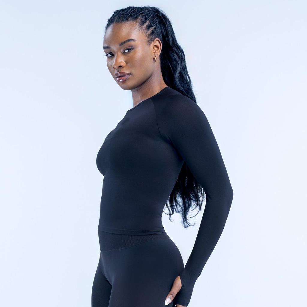 Women's Moisture-Wicking Nylon Yoga Top with Thumb Holes - Long Sleeve, Seamless, Elastic Sports T-Shirt