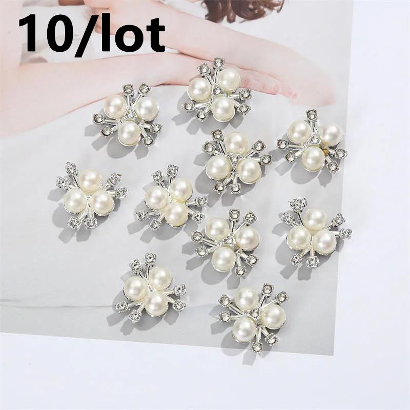 Rhinestone Buttons For Hair Pins Clothing 10Pcs Sparkling Pearl Flower Decorative Handmade DIY Crafts Apparel Sewing Accessories