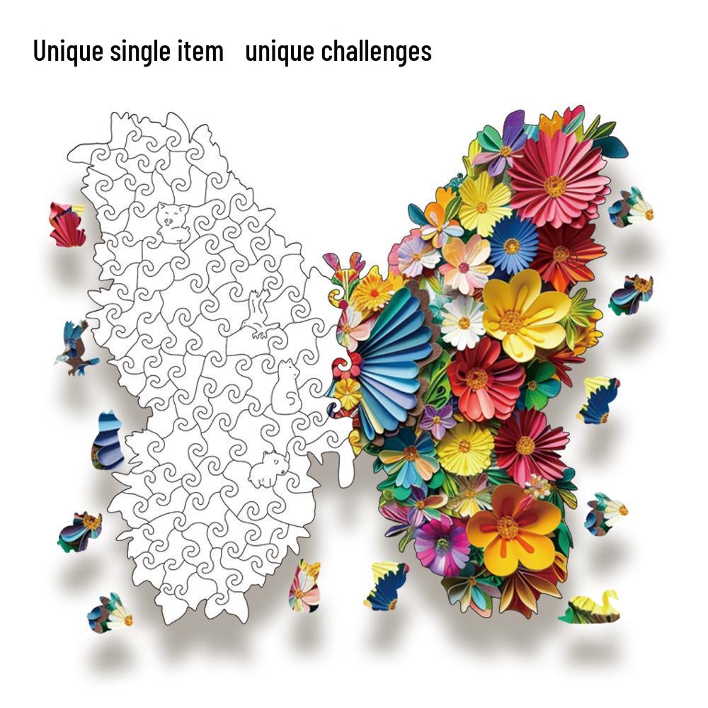 HOOLOOG Wooden Butterfly Flower Irregular Jigsaw Puzzle & Money Box