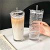 OLOEY Diamond Pattern 450ml Glass Coffee Mug with Lid & Straw (3-Pack)