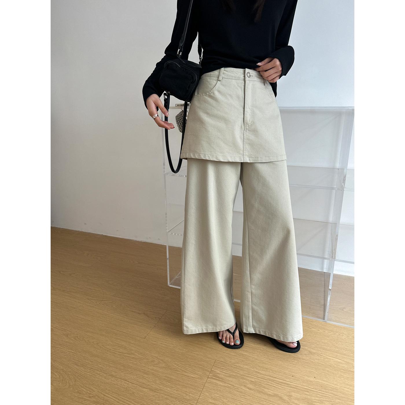 

Korean Style High Waist Wide Leg Casual Women s Pants: Slimming Relaxed Fit with Faux Two-Piece Design, Perfect for Spring. S светло-серый
