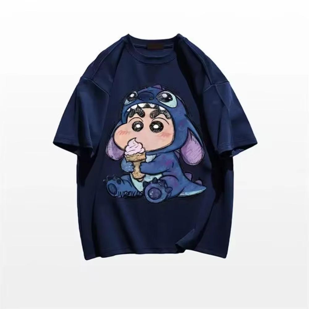 Estate 2025 T-shirt da donna con personaggio dei cartoni animati Crayon Shin Chan, moda femminile, motivo Harajuku stampato, top casual da donna