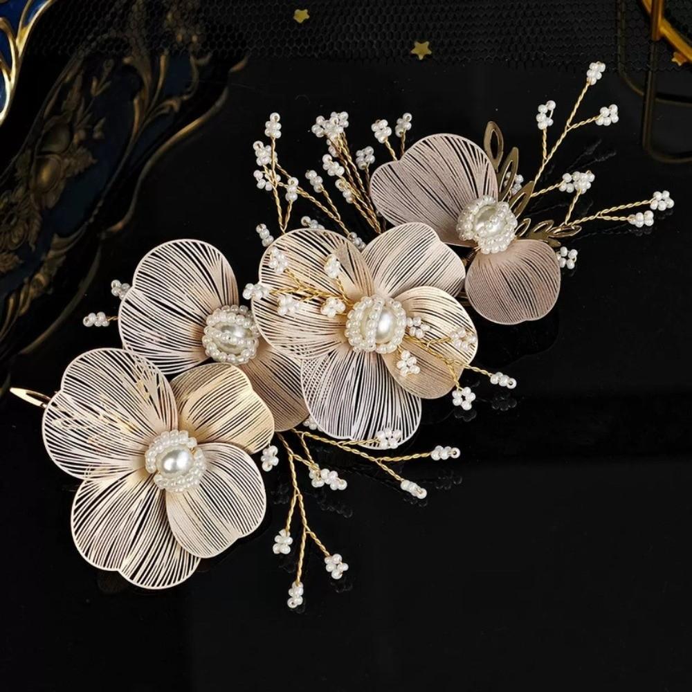 Pearls Bridal Hairpin Exquisite Flower Pinch Hair Clip Sweet Wedding Headdress  Women