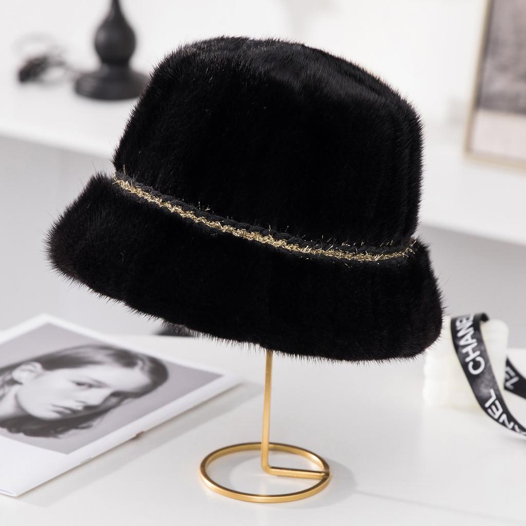 Hat Women Winter Fashion Fur Bucket Hat Mink Fur Whole Skin Fisherman's Hat Warm Hat