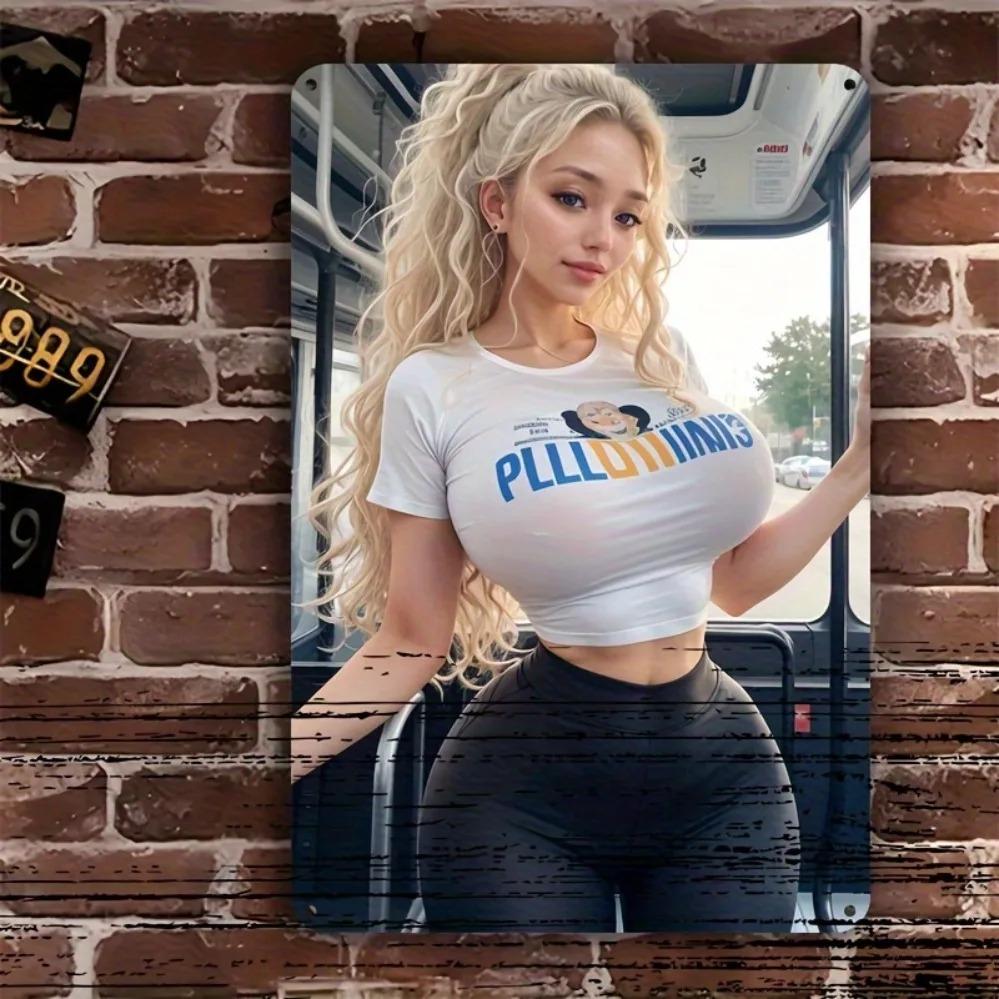 Vintage Blonde On Bus Tin Sign 8x12 Inch Retro Metal Wall Decor for Home