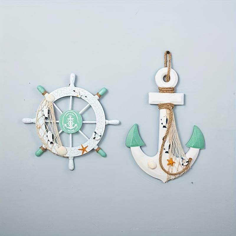 

2pcs Mediterranean Style Decorative Helm of Steering Ship Anchor Combination Creative Background Wall Sea Home Decoration Bar Hanging Decoratio