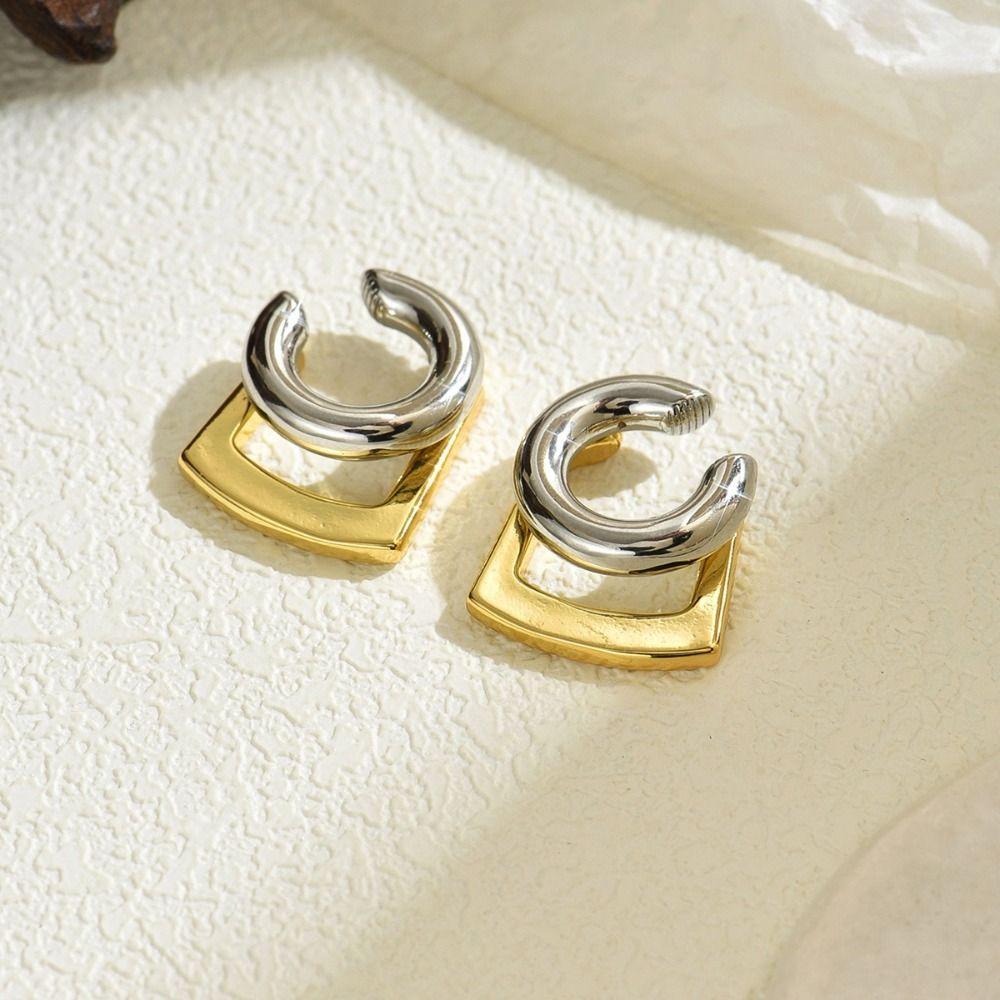 Gold Silver Double Layer Earrings Two-tone Design Huggie Earrings Geometric Earrings Retro Style