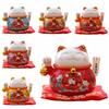 4.5 Inch Ceramic Fortune Cat with Waving Arm, Porcelain Maneki-neko Lucky Beckoning Cats Home Office Decor, Gift for Prosperity