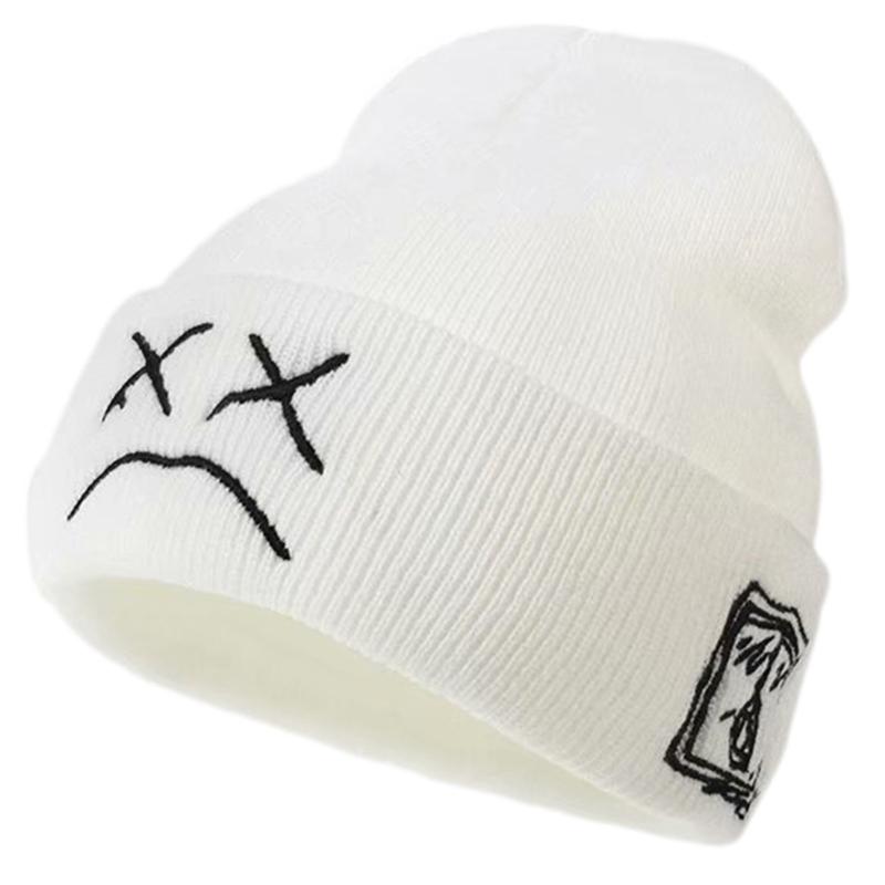 Simple Funny Sad Face Expression Warm Ear for Protection Knitted Hat Personality Outdoor Trend All-match for Men Women