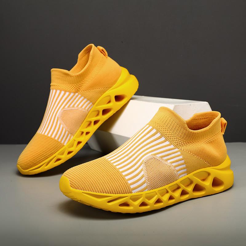 2025 Fashion Yellow Running Shoes for Men Socks Sports Shoes Plus Size 48 Breathable Women Slip-on Sneakers Sock Trainers Men