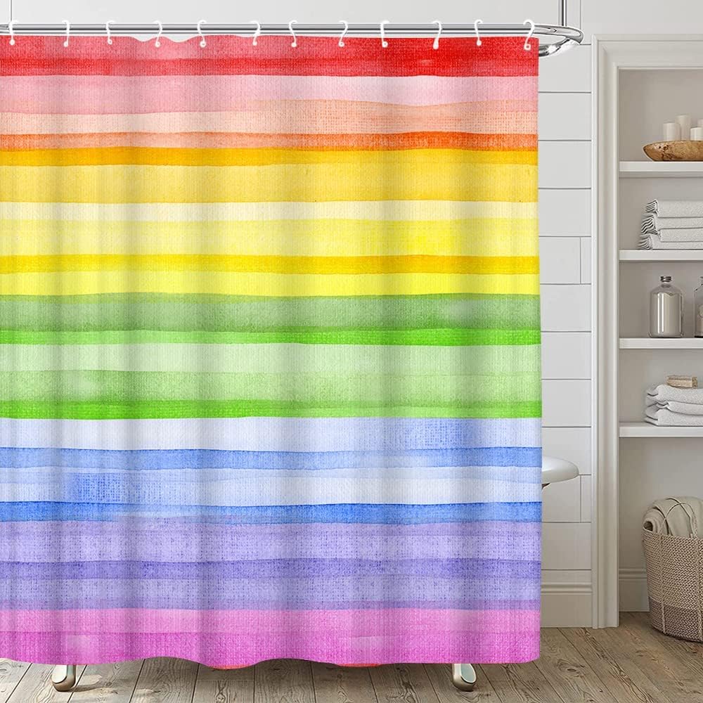 Rainbow Shower Curtain Cartoon Pattern Cute Boho Modern Simple Girls Decoration Bathroom Bathtub Decoration Set with Hooks