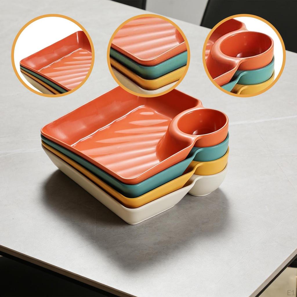 4 Pieces Dumpling Plates with Saucer French Fries Trays Food Separator Dishes for Home Kitchen