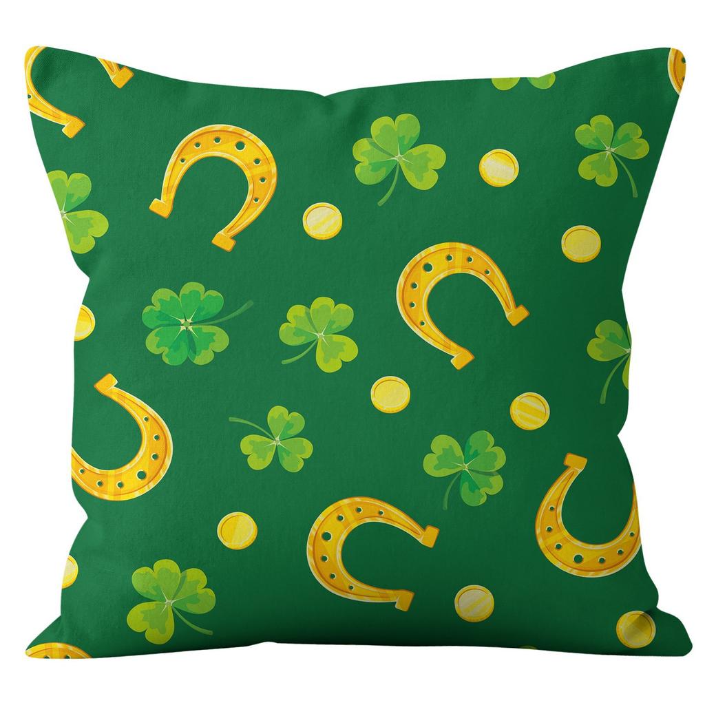 Home Cushion Cover St. Patrick's Day Pillowcase Four-leaf Clover Plaid Sofa Cushion Cover