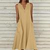 Women's Sleeveless V-Neck Button Front A-Line Dress with Side Pockets in Multiple Colors