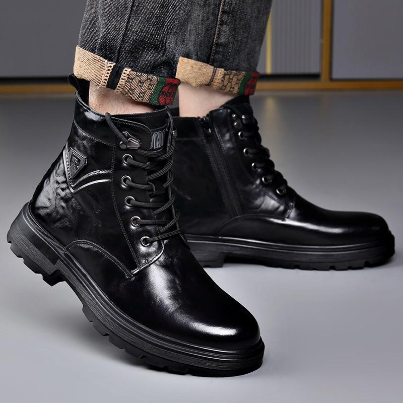 Autumn Winter Side Zipper Genuine Leather Boots for Men Casual Warm Cotton Work Shoes Man New Designer Ankle Boots Male