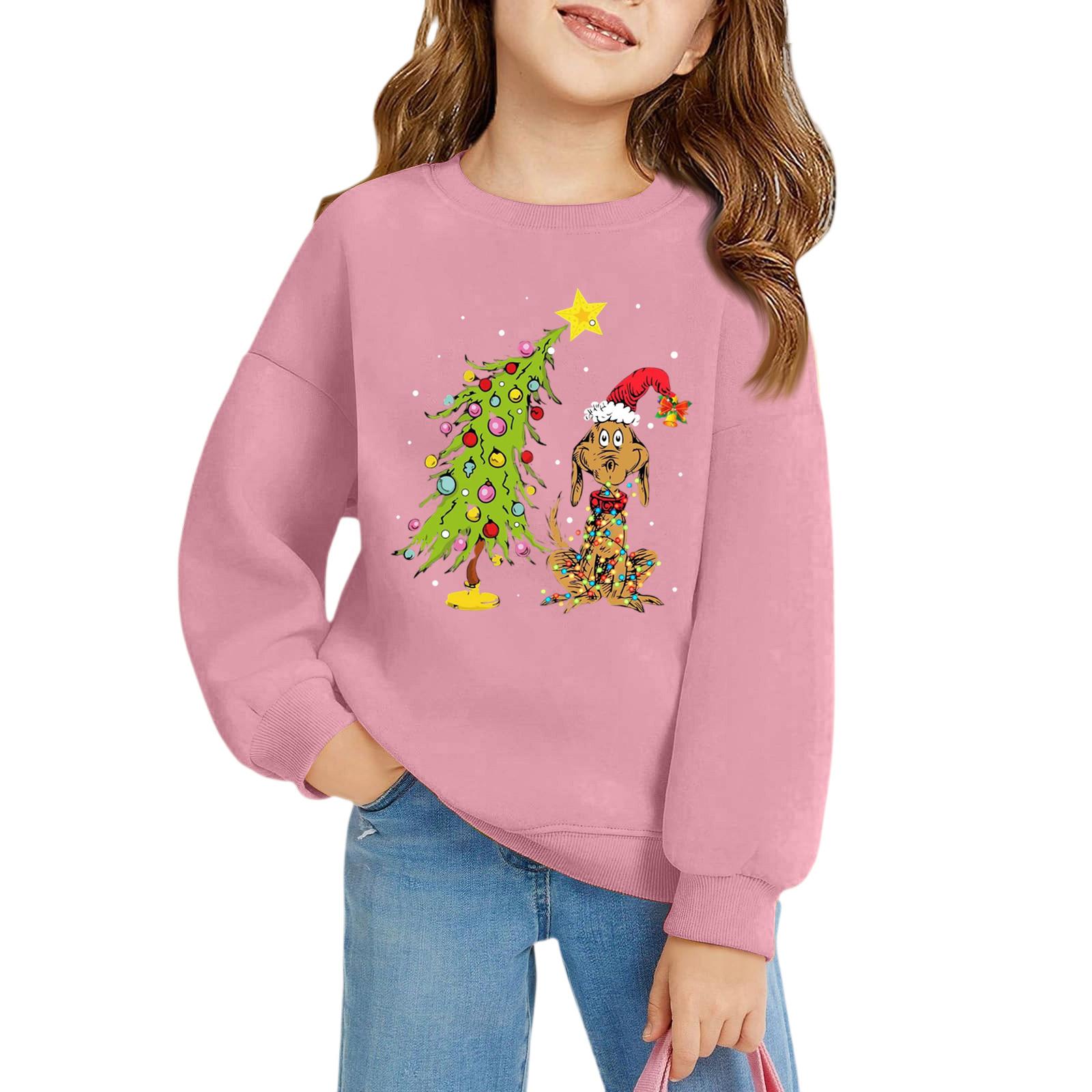 

Girls Pullover Sweatshirt Kids Long Sleeve Crewneck Top Christmas Print Lightweight Casual Shirt for Children 150 розовый
