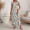 TikTok2026 New Bohemian Retro Cake Skirt Cashew Flower Printed V-neck Flying Sleeve Dress