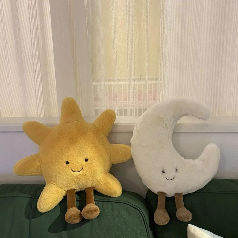 30cm White Moon Yellow Sun Plushie Stuffed Cute Cartoon Weather Plush Toy for Kid Bedroom Decor Sofa Throw Pillow