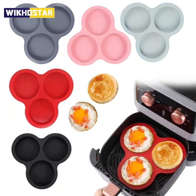 Soft Silicone Cake Non-stick Air Fryer Baking Pan Long-term Use 3 Cavities Muffin Tray, Muffin Cup Cake Mould Kitchen Cooking Accessories