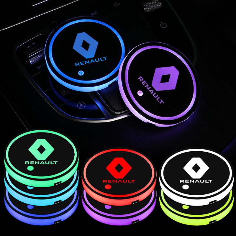 2PCS Car Luminous Water Cup Coaster USB Colorful Atmosphere Light Non-Slip Mat For Renault DACIA Fluence Loan Clio 2 3 Teizy Zoe UU1