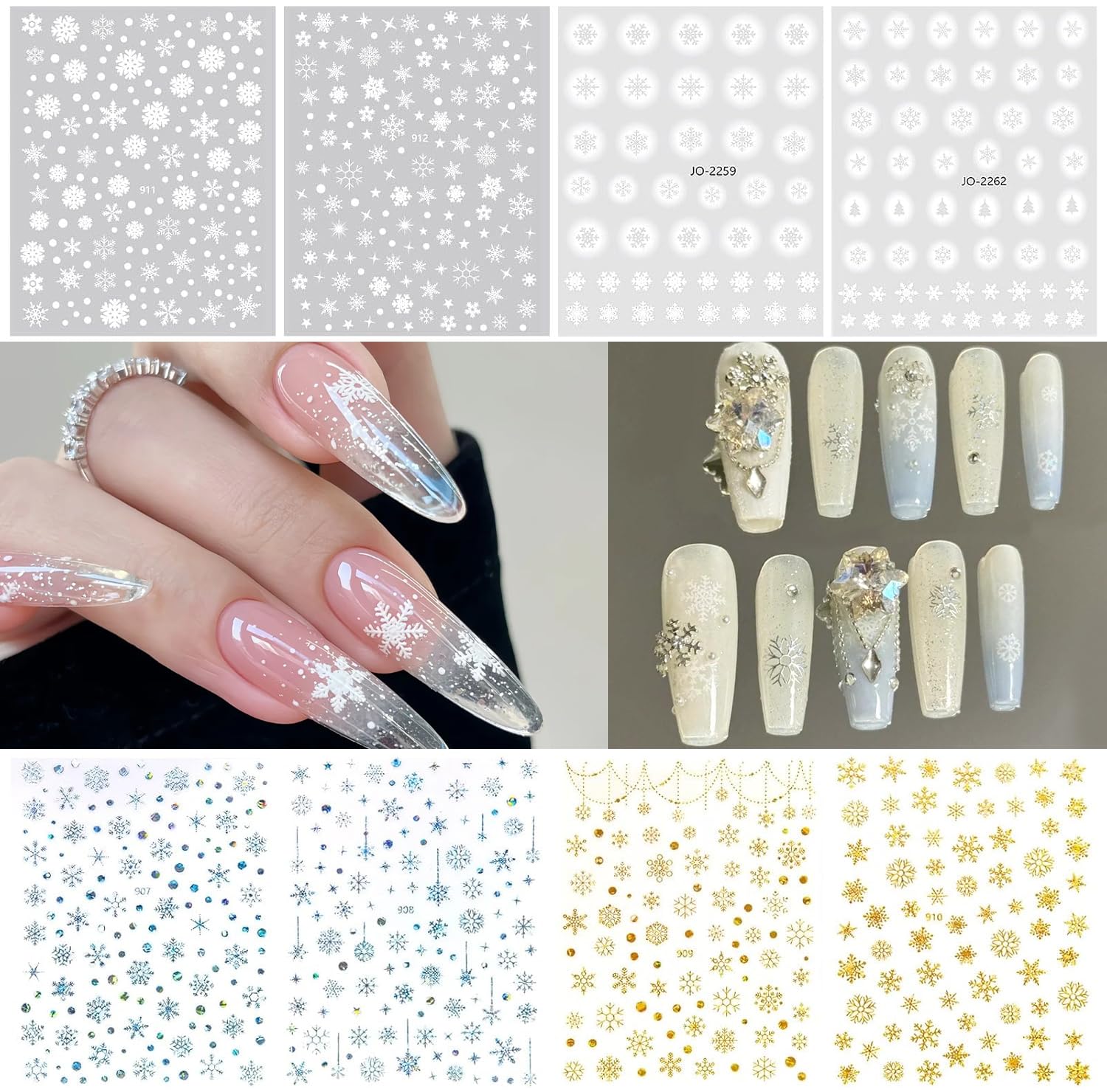 

Наклейки для ногтей Chisafly Snowflake Silver Nail Stickers Winter Snow Snowflake White Gold Set of 8